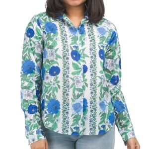 Elie Tahari 100% COTTON Madeline Floral Print Blouse Long Sleeve SMALL classic